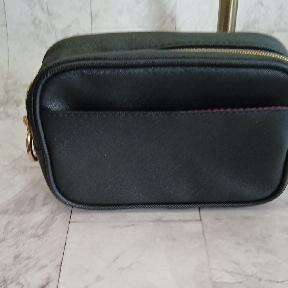 Simon Chang Elegant Black Cosmetic Case with Gold Zipper